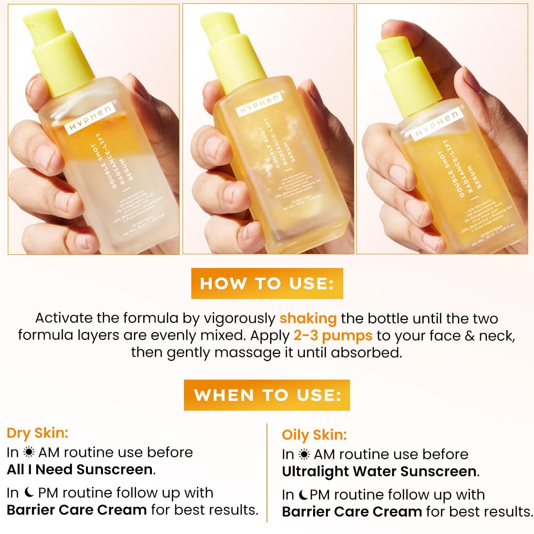Hyphen 18% Brightening + 20% Collagen Face Serum | Double Shot Serum with 11% Mandarin 5% Niacinamide 2% PGA & Bakuchiol | Summer Skincare | Brightening, Hydrating & Collagen Boost for Dry Skin - 50ml - Image 9