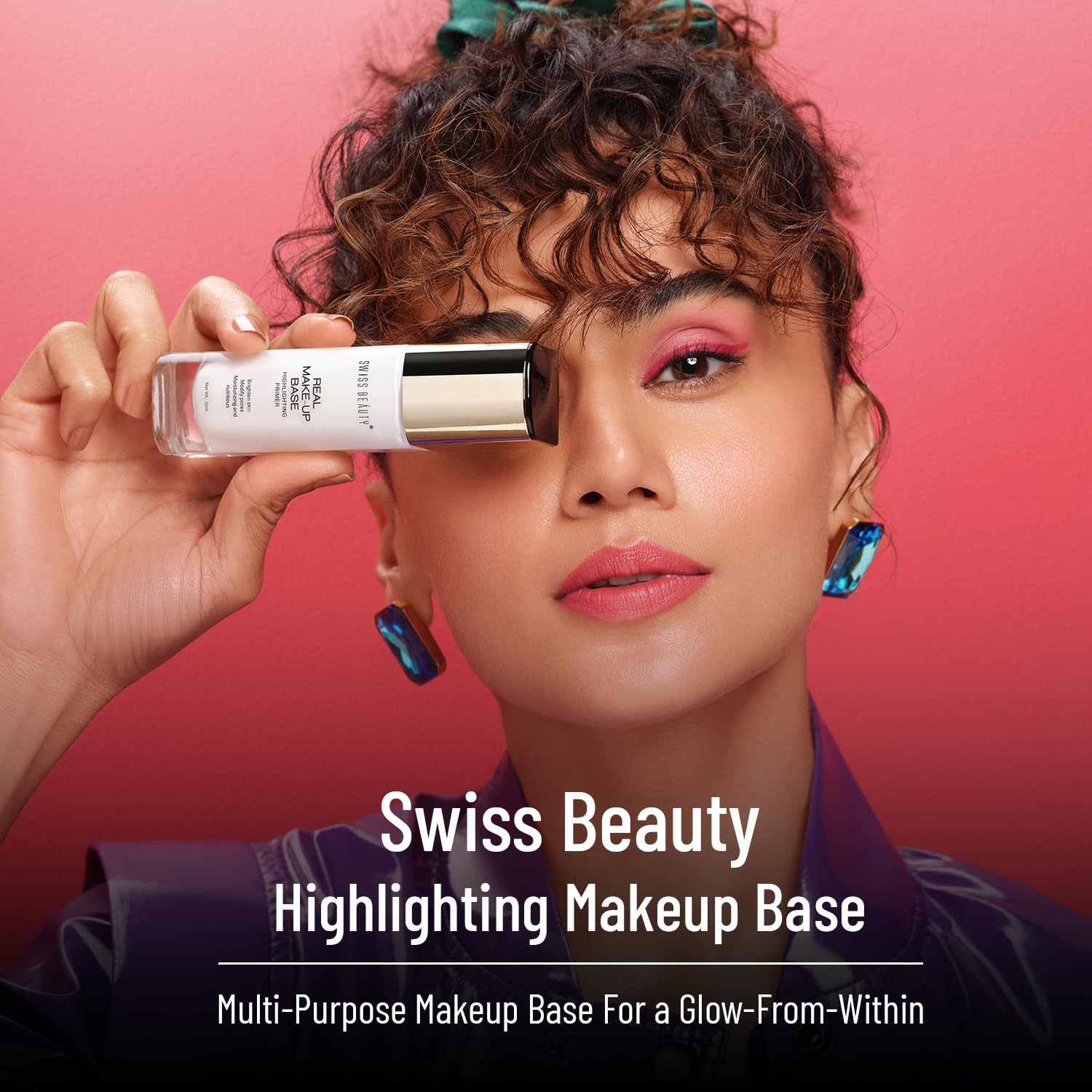 Swiss Beauty Real Makeup Base Highlighting Primer| Skin-Hydrating Poreless Primer With Natural Glow Finish For Face Makeup |Shade - 03 Pink Tint, 32Ml - Image 3