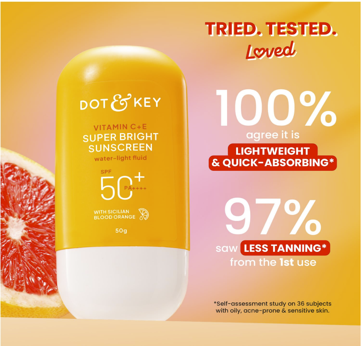 Dot & Key Vitamin C + E Super Bright Sunscreen In-Vivo Tested SPF 50+ PA++++ With New-Age UV Filters, Water-Light Fluid, Boosts Glow, Reduces Dullness & Dark Spots, Checks Tanning, No White Cast| 50G,Pack Of 1 - Image 6