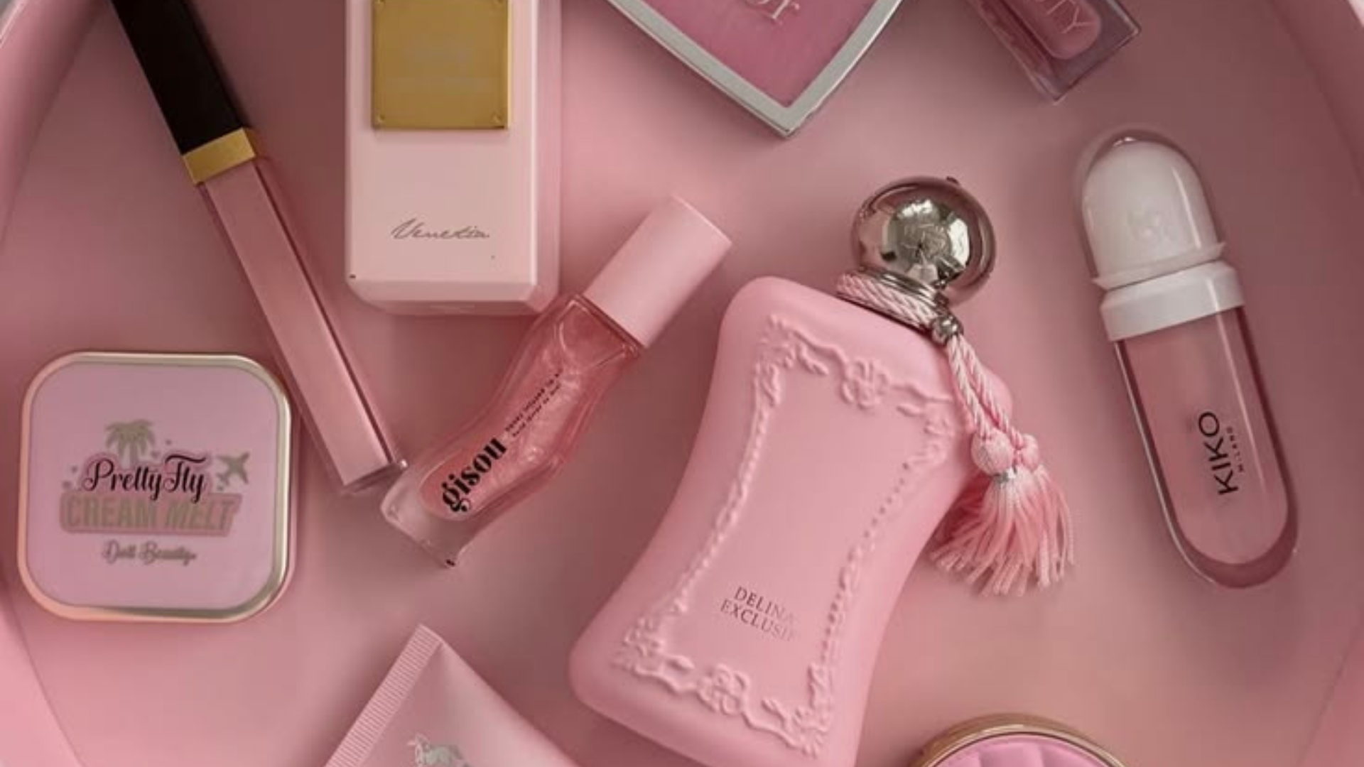 Beauty, skincare and haircare products flatlay